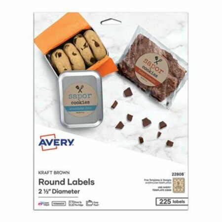 AVERY DENNISON Avery, ROUND BROWN KRAFT PRINT-TO-THE-EDGE LABELS, 2.5in DIA, 225PK 22808